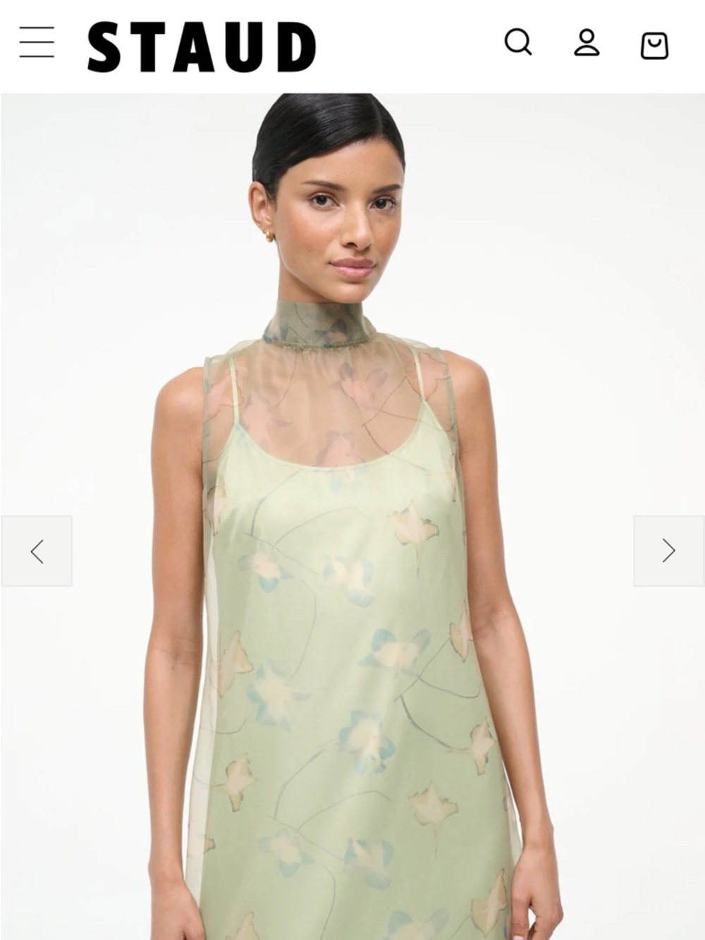 STAUD Pale Green Sheer Floral Slip Dress - Picture 3 of 3